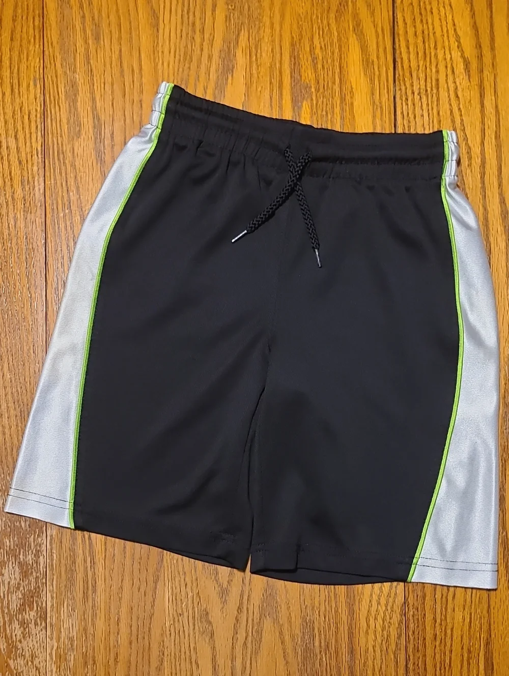 Children's Place Black Athletic Shorts with Gray Side Panels and Lime Trim 5/6